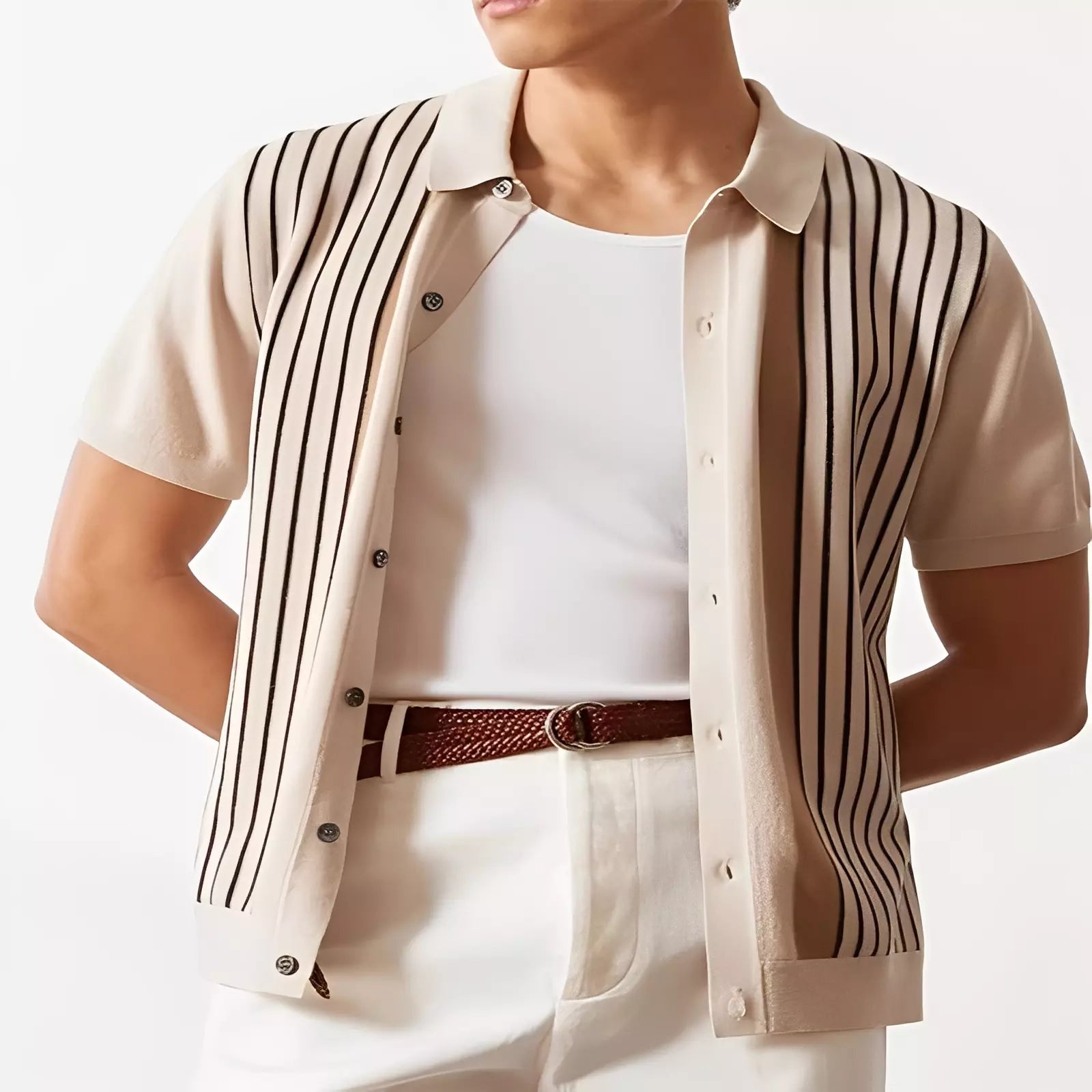Camisa Polo Listrada Bege